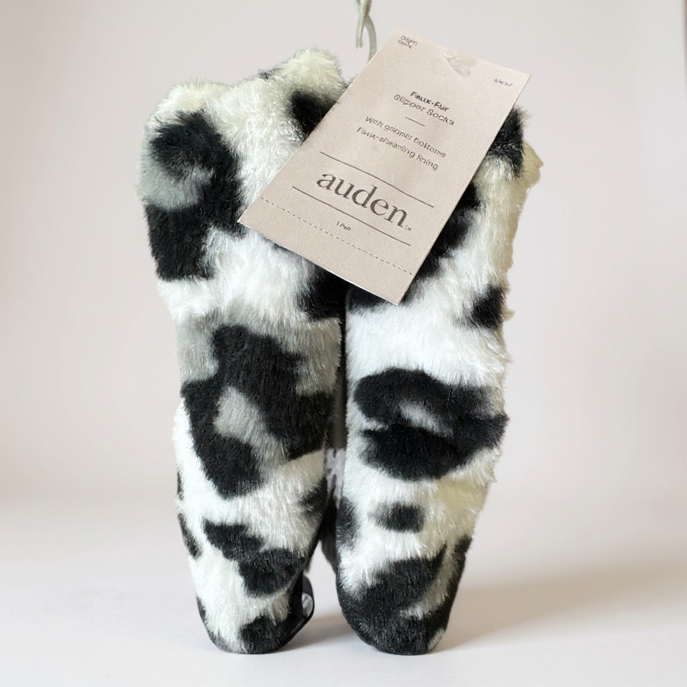 Auden Faux Fur Leopard Print Slipper Socks Women's Size S/M 6-7 NWT - Picture 4 of 6